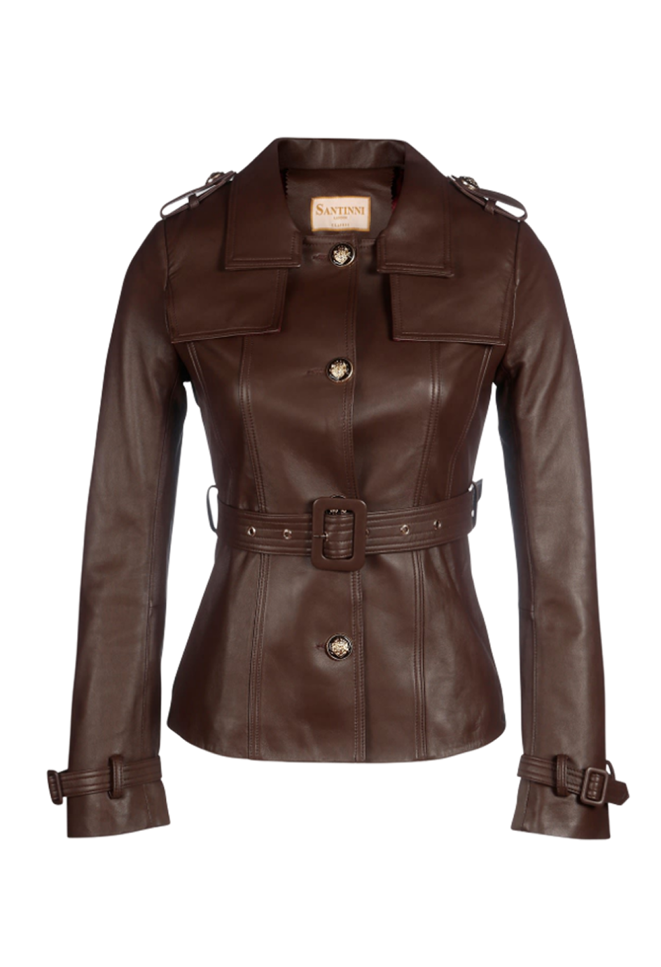Brown leather jacket with a belt 