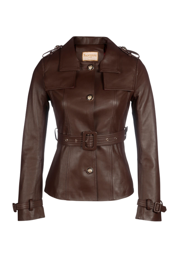 Brown leather jacket with a belt 